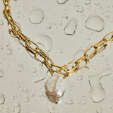 Ryna Link Chain Pearl Necklace with Freshwater Baroque Pearl in 18k Gold Vermeil