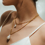 Ryna Link Chain Pearl Necklace with Freshwater Baroque Pearl in 18k Gold Vermeil