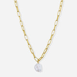 Ryna Link Chain Pearl Necklace with Freshwater Baroque Pearl in 18k Gold Vermeil