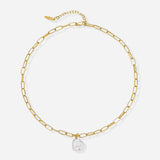 Ryna Link Chain Pearl Necklace with Freshwater Baroque Pearl in 18k Gold Vermeil