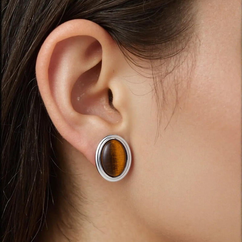 Acadia Tiger's Eye Gemstone Stud Earrings