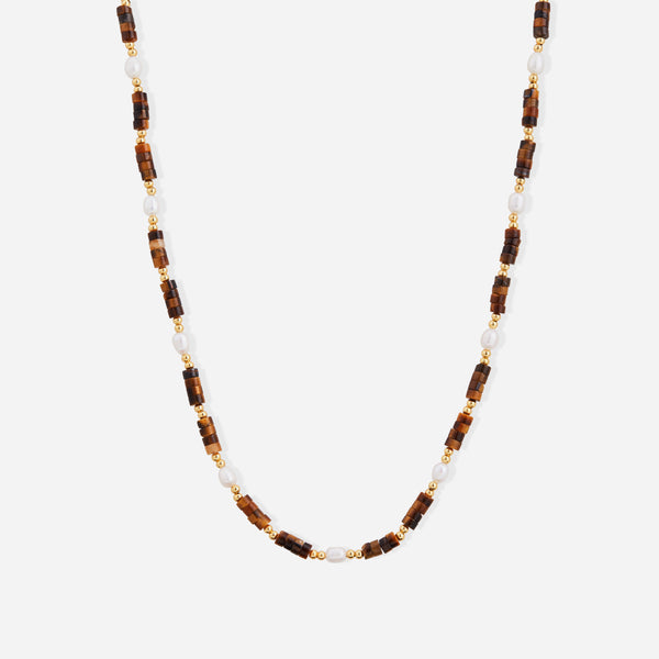 Verik Pearl and Tiger's Eye Beaded Necklace