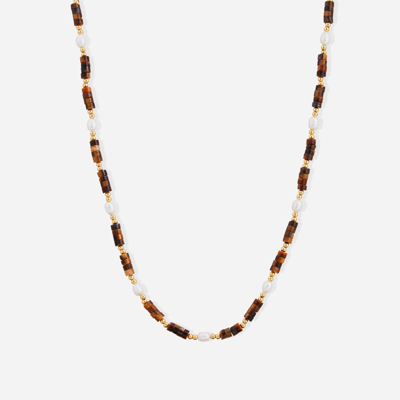 Verik Pearl and Tiger's Eye Beaded Necklace