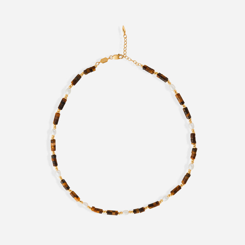 Verik Pearl and Tiger's Eye Beaded Necklace