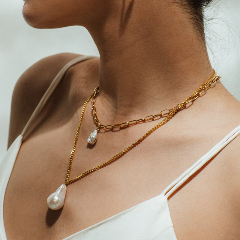 Sicil Necklace with Freshwater Baroque Pearls in 18k Gold Vermeil on Sterling Silver